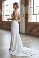Mermaid Satin White Spaghetti Straps Wedding Dresses With Lace Up Back