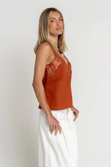 Lana Embroidered Tank Top in Rust