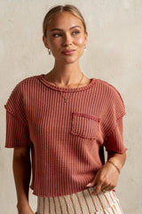 Amaya Knit Tee in Brick FINAL SALE