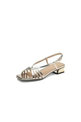 Champagne Sparkly Open Toe Low Heel Sandal