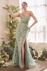 A1396 SHEER PLEATED CORSET GOWN Andrea Leo