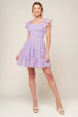 PLAYFULLY POSH LAVENDER MINI DRESS
