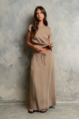 Polliana Textured Stripe Skirt in Mocha