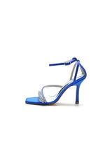 Square OpenToe Beaded Ankle Strap Satin Stiletto Heels
