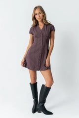 Lockie Pinstripe Mini Dress in Dark Brown FINAL SALE