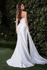 Vaughn Gown Off White V NOTCH STRAPLESS SATIN DRESS