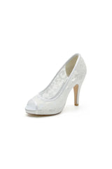 Champagne High Heels with Lace Embellishments