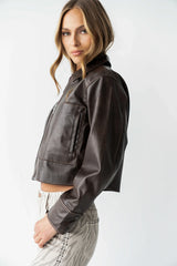 Jaymie Vegan Leather Jacket in Brown