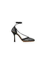 Yellow Stiletto Heel Lace Up Fishnet High Heel Sandals