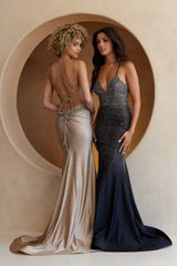 Novalee Gown Champagne Hot Stone Dress With Lace Up Back