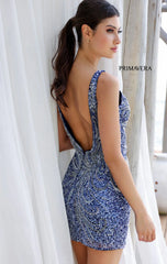 4223 Primavera Beaded Mini Dress with Open Back