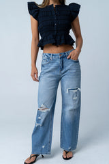 Quinny Distressed Wide Leg Jeans