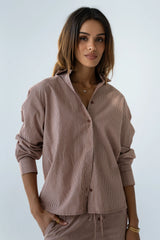 Hailey Striped Button Up in Mauve