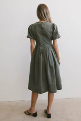 Eliana Pleated Midi Dress in Sage FINAL SALE