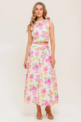 PINK TULIP GARDEN TOP MIDI SKIRT SET