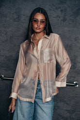 Liberty Sheer Button Up Blouse in Blush FINAL SALE