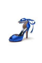 Peep Toe Stiletto Heels with Ankle Rhinestone Strap