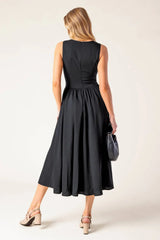 FOR THE RECORD SCALLOP V MIDI DRESS BLACK