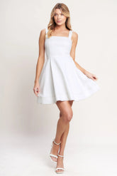 FIRST DATE FEELS WHITE TWILL MINI DRESS