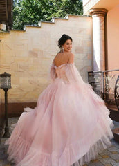 Pink Bohemian Unique Sweetheart Long Sleeve Wedding Dresses