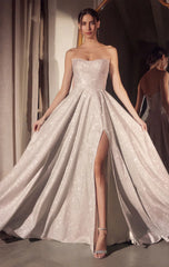 Quinn Gown Long Strapless Glitter A line Dress