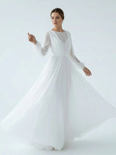 A Line Illusion Neck Long Sleeves Sweep Train Organza Wedding Dresses