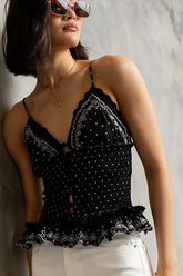 Keira Smocked Tank Top in Black