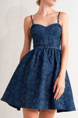 NAVY ROMANCE JACQUARD MINI DRESS