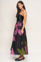 ABSTRACT ROSE BLACK MIDI DRESS FINAL SALE