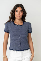 Serra Lace Trim Blouse in Navy