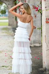 Georgia Maxi Dress White Ruffle Tulle Dress With Sheer Detail