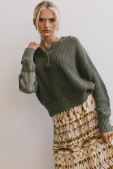 Inda Henley Sweater in Olive FINAL SALE