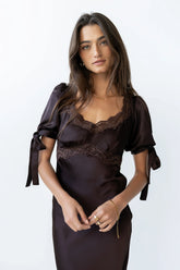 Amanda Lace Trim Maxi Dress in Brown