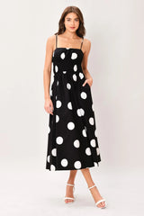 DOT THEORY BLACK WHITE MIDI DRESS