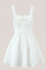 White Cotton Ruffled A Line Mini Dress