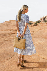 Alena Eyelet Lace Dress in Blue FINAL SALE