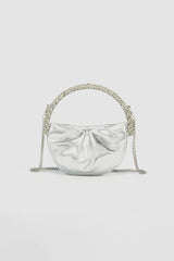 Womens Rhinestone Handle Metallic Slouchy Evening Clutch Bags