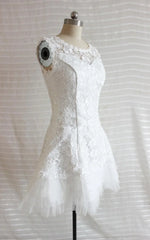 A Line Short Tulle Lace Satin Weddig Dress