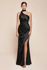 BRYCE GOWN ONE SHOULDER LUXE SATIN DRESS
