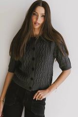 Erika Cable Knit Cardigan in Charcoal FINAL SALE