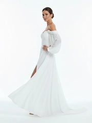 A Line Sweetheart Long Sleeves Chiffon Sweep Train Wedding Dress