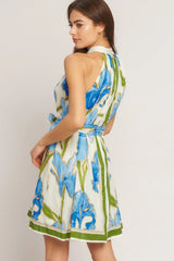 AZURE BLOOM HALTER MINI DRESS