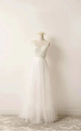 A Line Tulle Lace V Neck Wedding Dress With Sweep Train