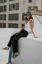 Emily Striped Wide Leg Pants in Navy