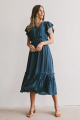 Willa Ruffle Dress in Teal FINAL SALE