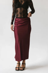 Tory Satin Maxi Skirt in Burgundy