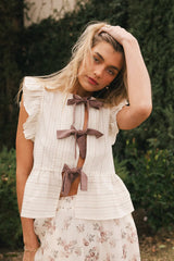 Kadie Tie Front Blouse in Mocha FINAL SALE