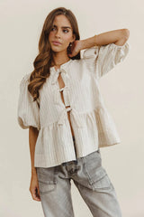 Corey Peplum Top in Tan
