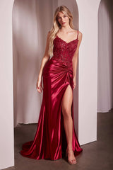 Flori Gown Fitted Satin Gown with Embellished Bodice