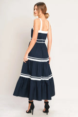 NAVY WHITE CONTRAST MIDI DRESS